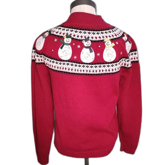 Christopher & Banks Red Zipper Embroidered Snowman Sweater Size M - Picture 6 of 8
